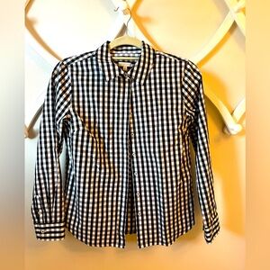 Talbots Small Petite black and white check button down blouse